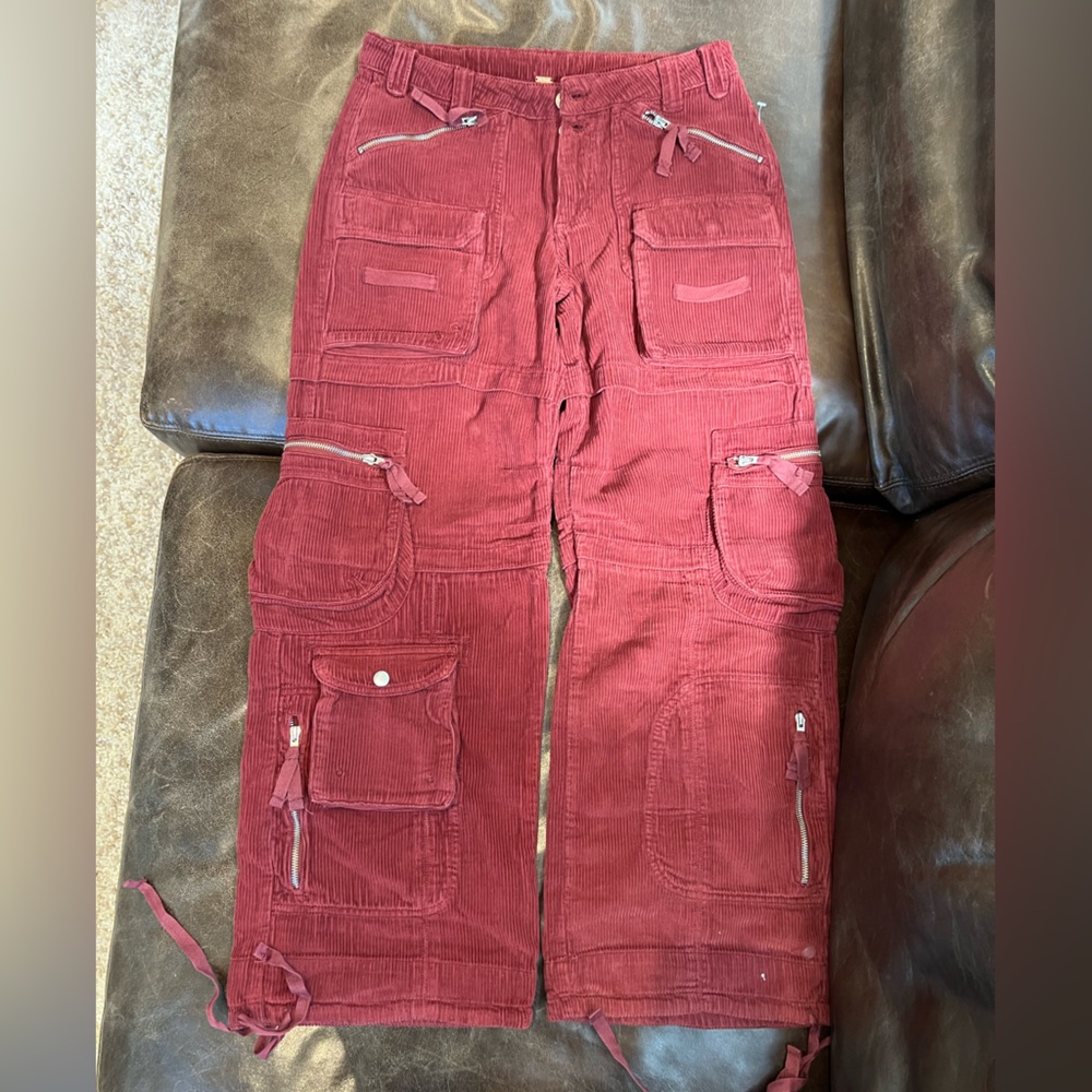 TT: NWOT Free People Last Time Stacked Cargo Corduroy Pants Red Slouchy…